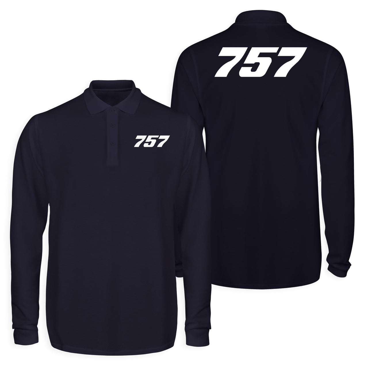 757 Flat Text Designed Long Sleeve Polo T-Shirts (Double-Side)