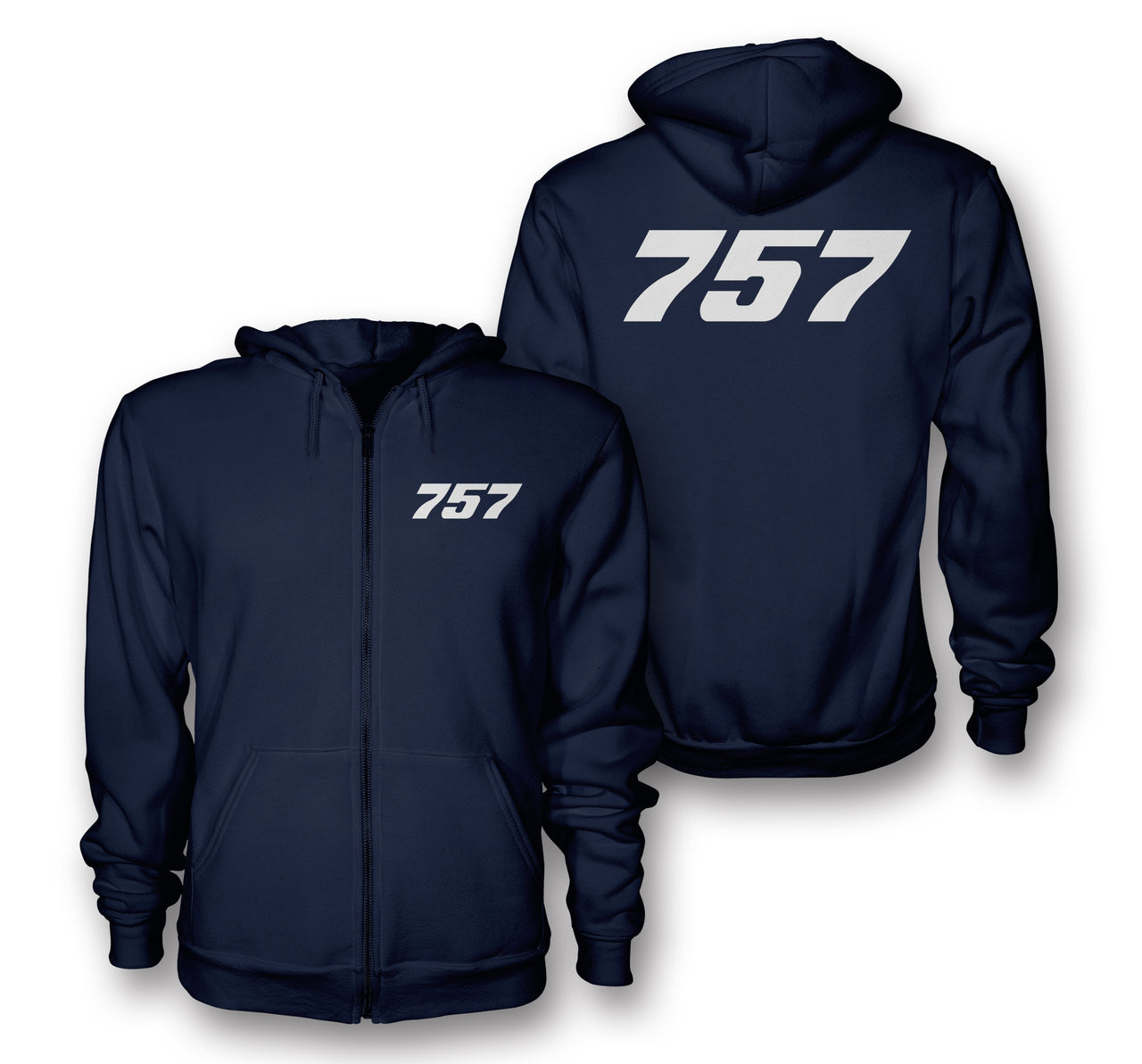 757 Flat Text Designed Zipped Hoodies