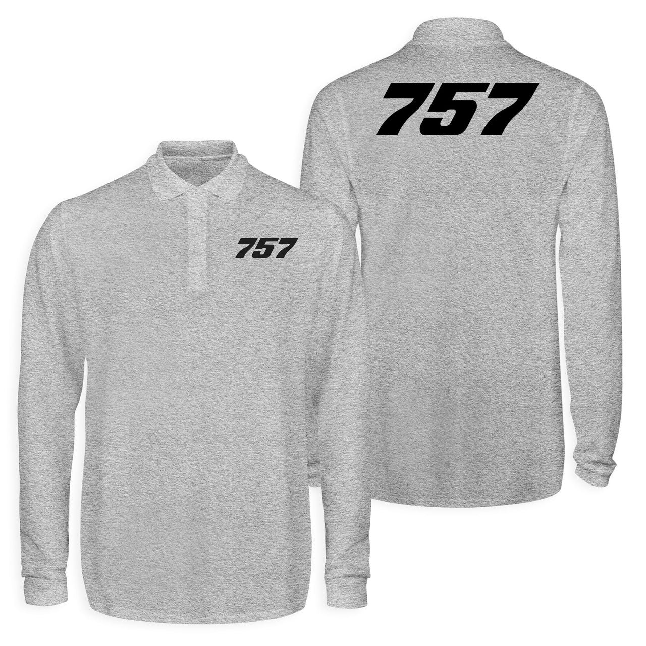 757 Flat Text Designed Long Sleeve Polo T-Shirts (Double-Side)