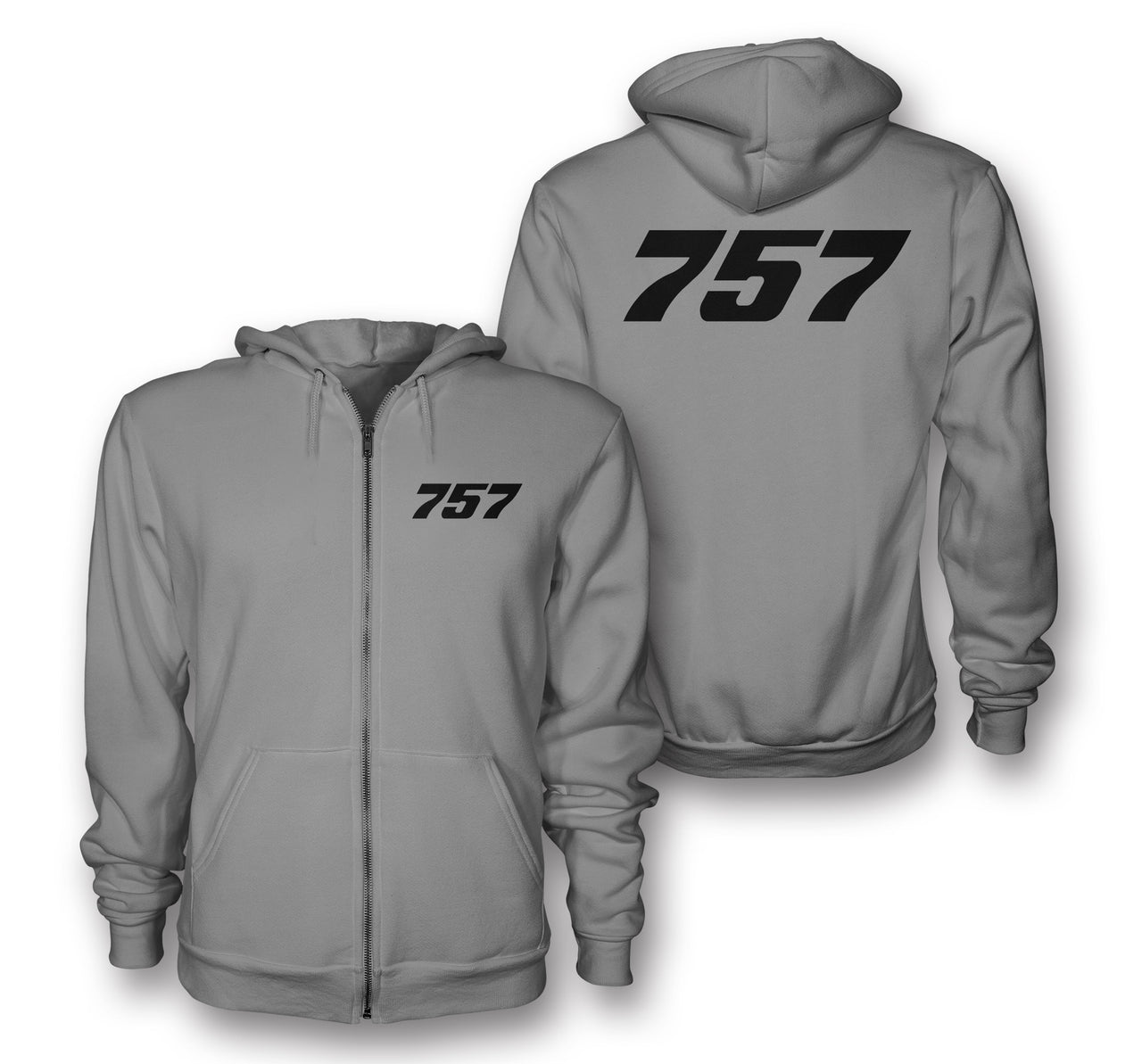 757 Flat Text Designed Zipped Hoodies