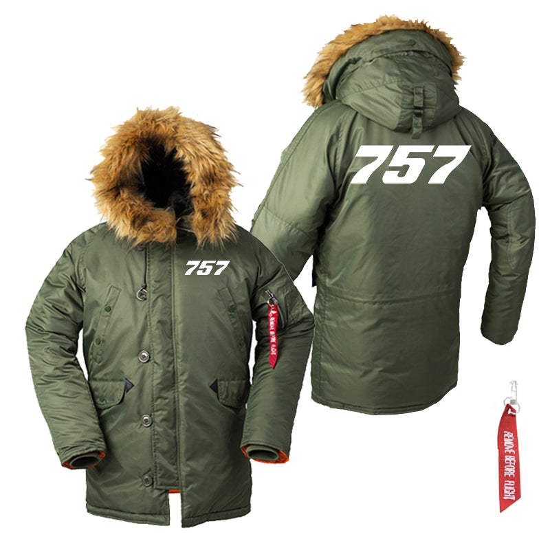 757 Flat Text Designed Parka Bomber Jackets