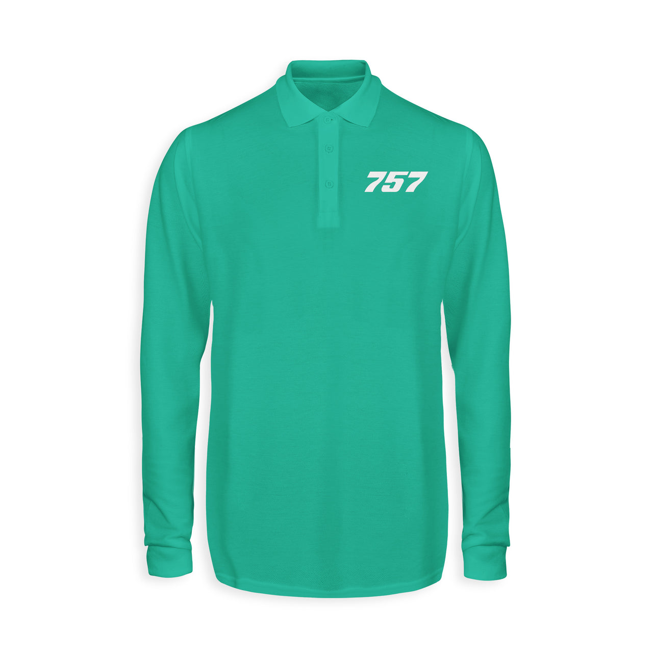 757 Flat Text Designed Long Sleeve Polo T-Shirts