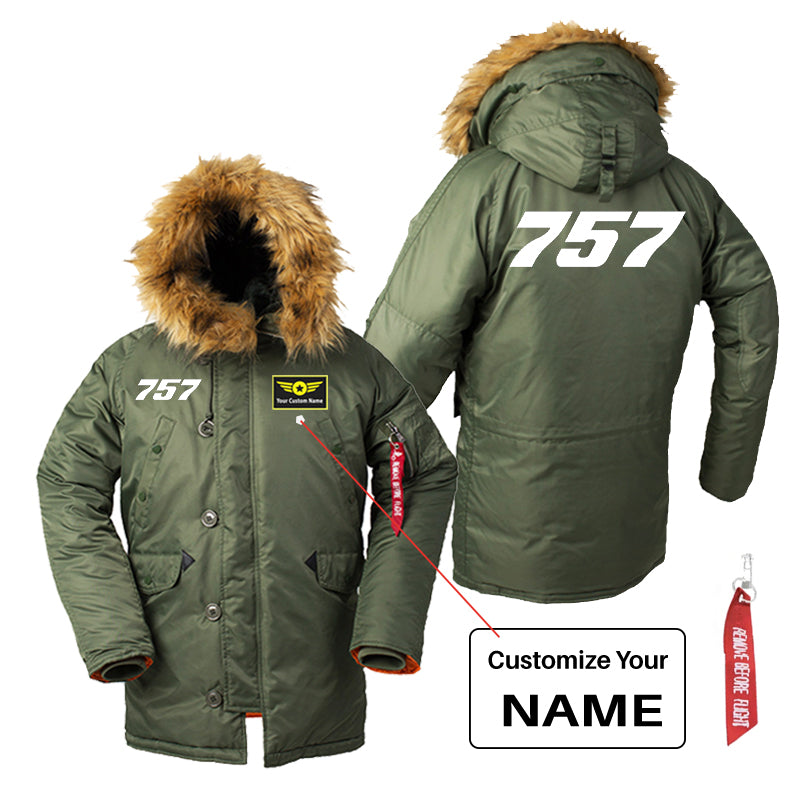 757 Flat Text Designed Parka Bomber Jackets