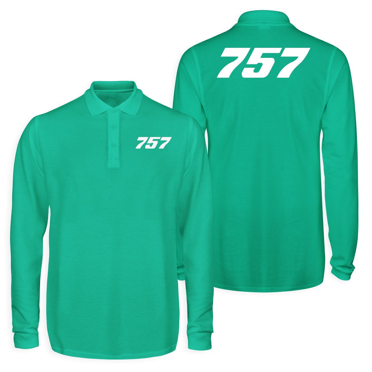 757 Flat Text Designed Long Sleeve Polo T-Shirts (Double-Side)