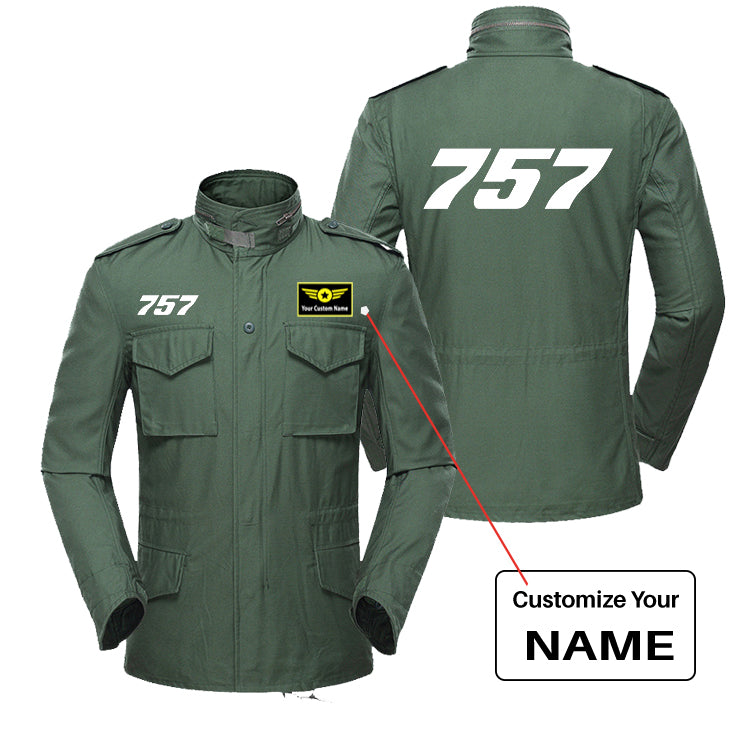 757 Flat Text Designed Military Coats