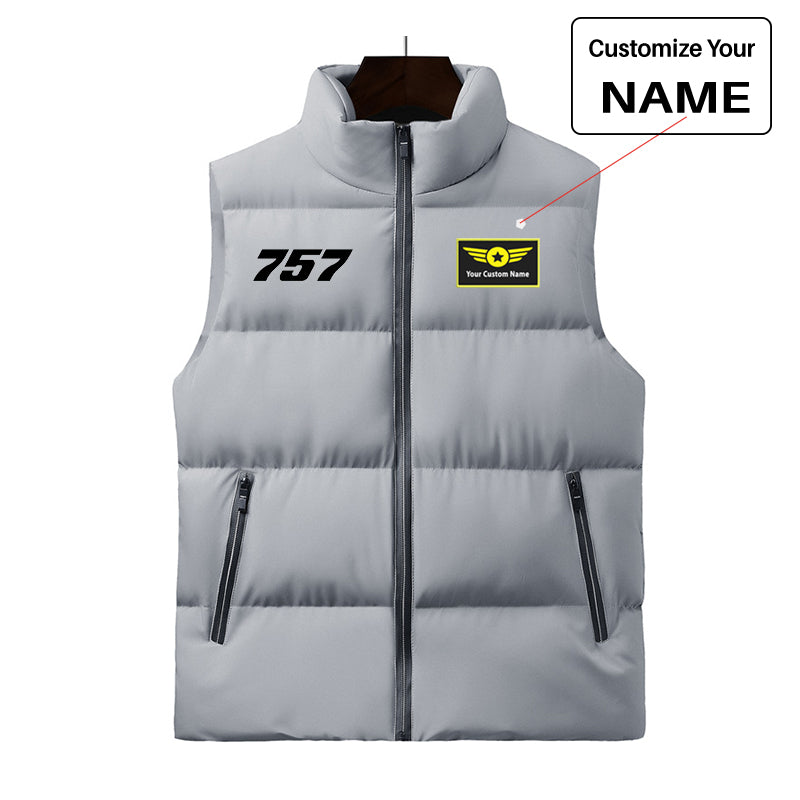 757 Flat Text Designed Puffy Vests