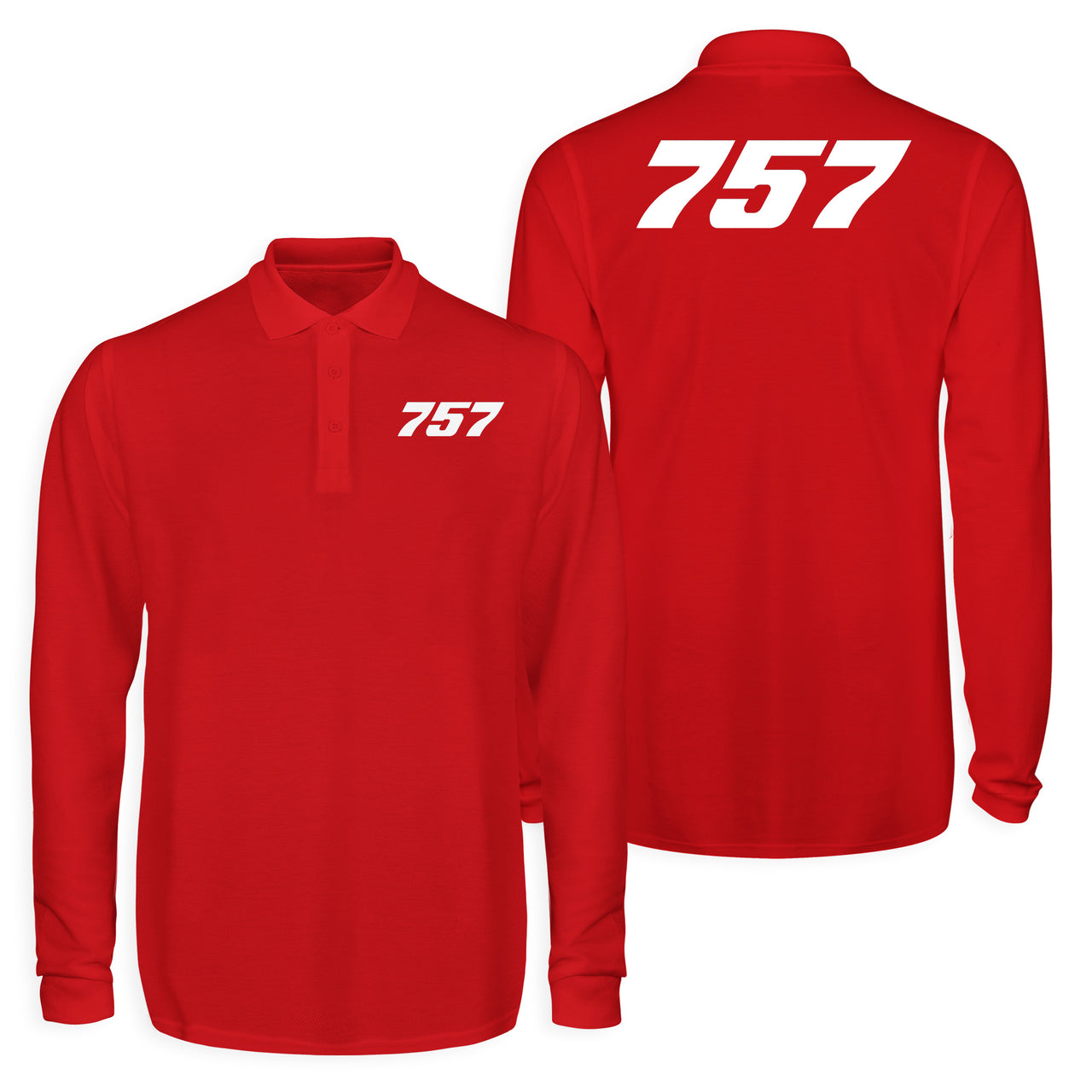 757 Flat Text Designed Long Sleeve Polo T-Shirts (Double-Side)