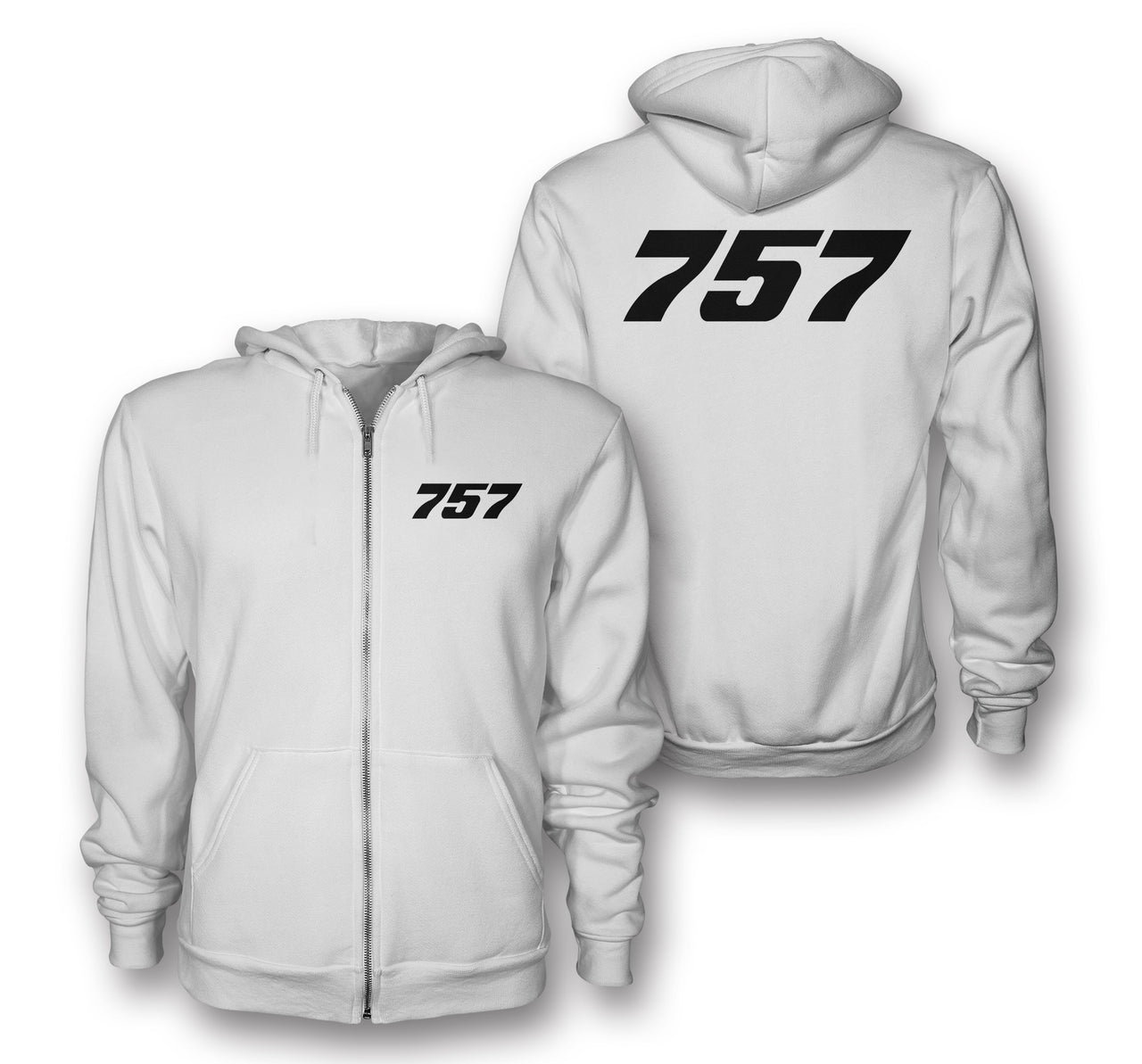 757 Flat Text Designed Zipped Hoodies