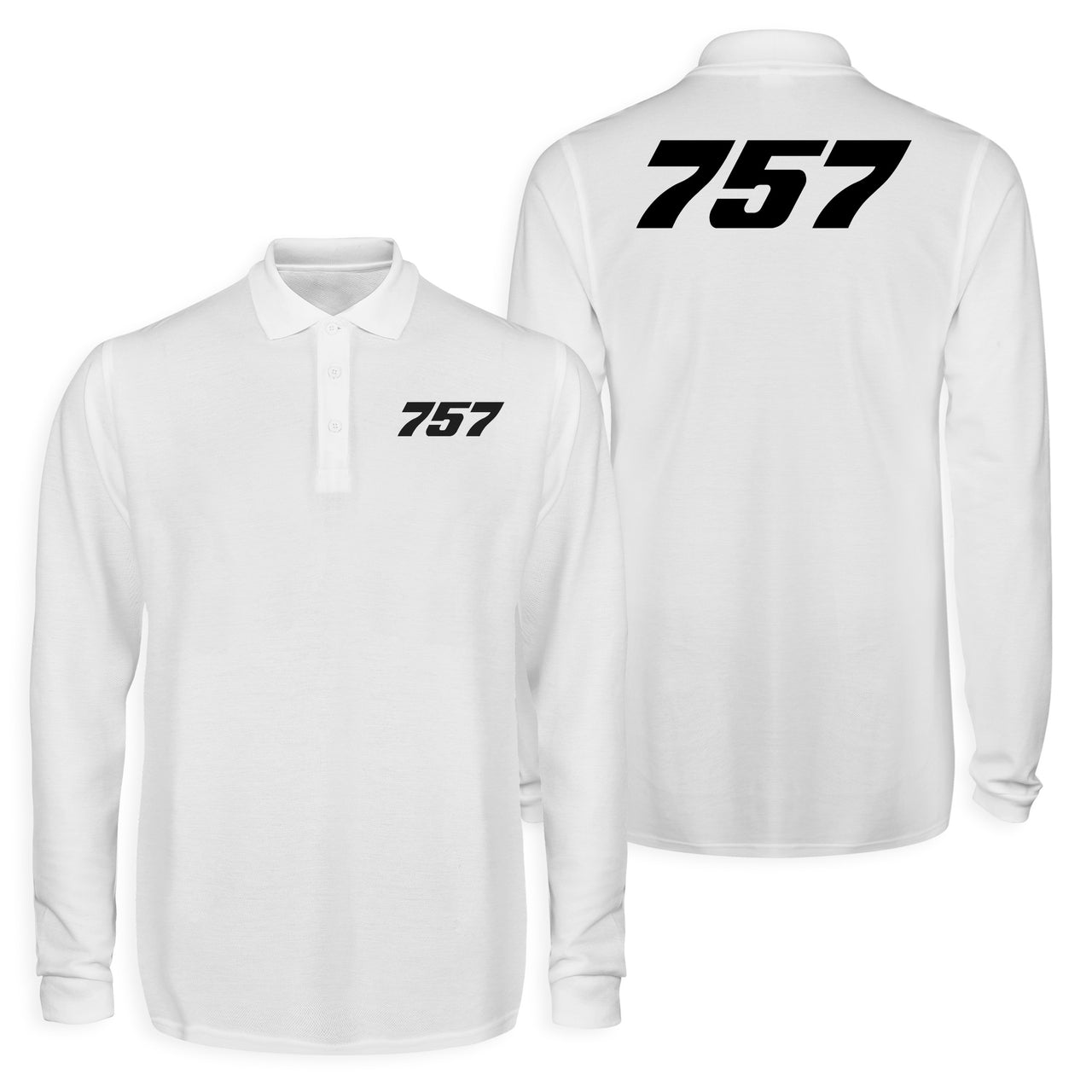 757 Flat Text Designed Long Sleeve Polo T-Shirts (Double-Side)