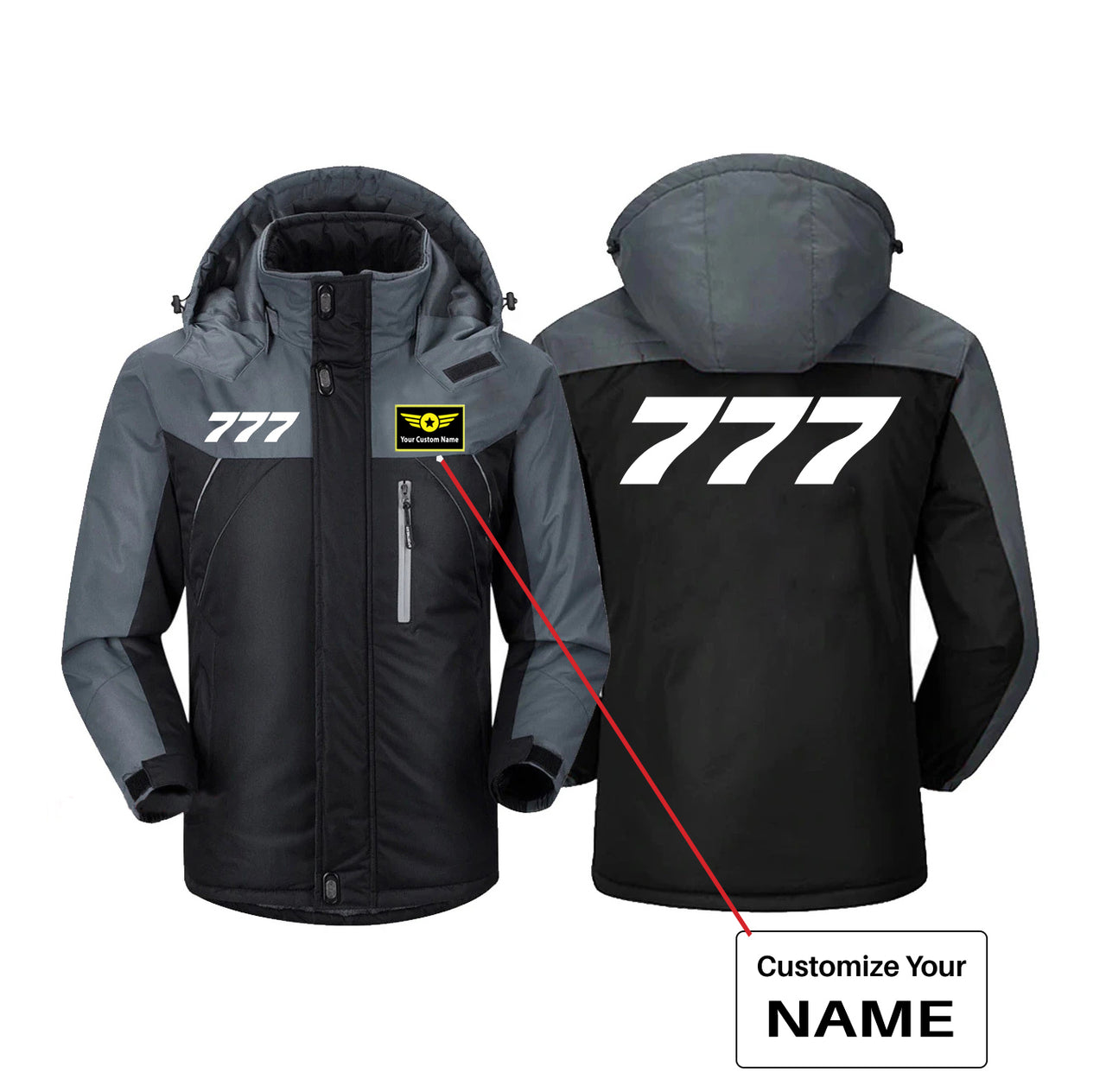 777 Flat Text Designed Thick Winter Jackets