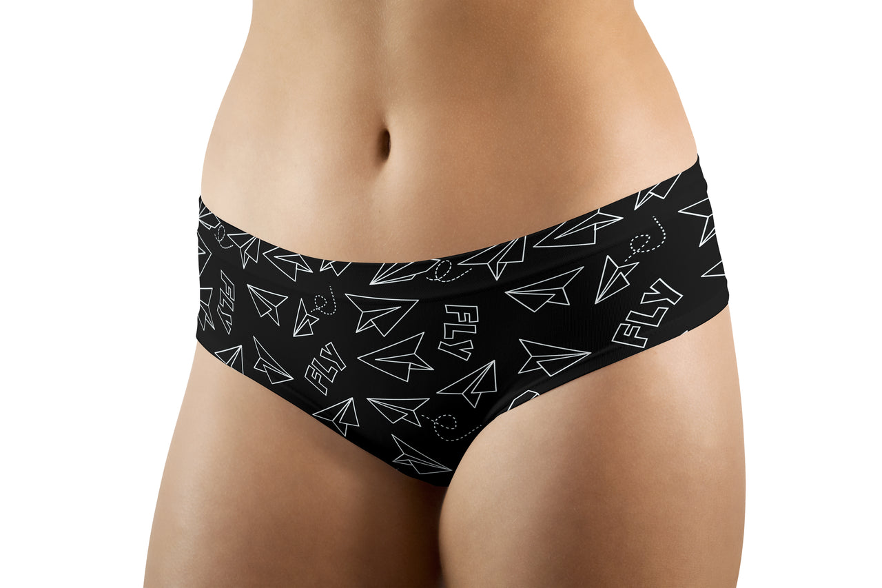 Paper Airplane & Fly Black Designed Women Panties & Shorts