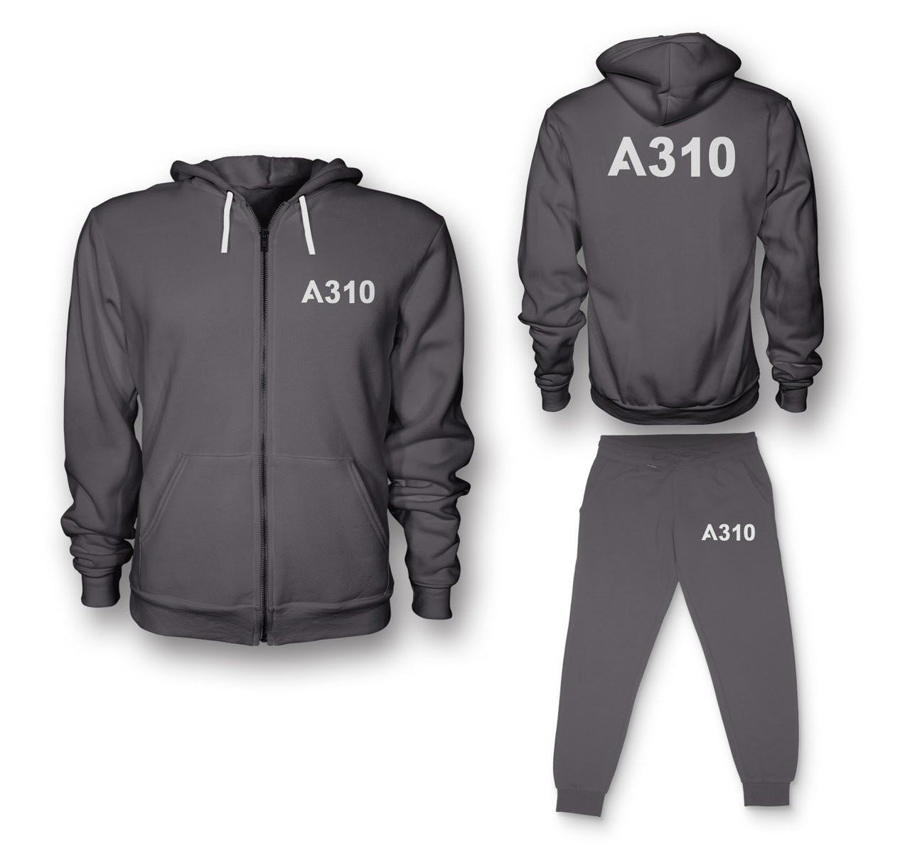 A310 Flat Text Designed Zipped Hoodies & Sweatpants Set