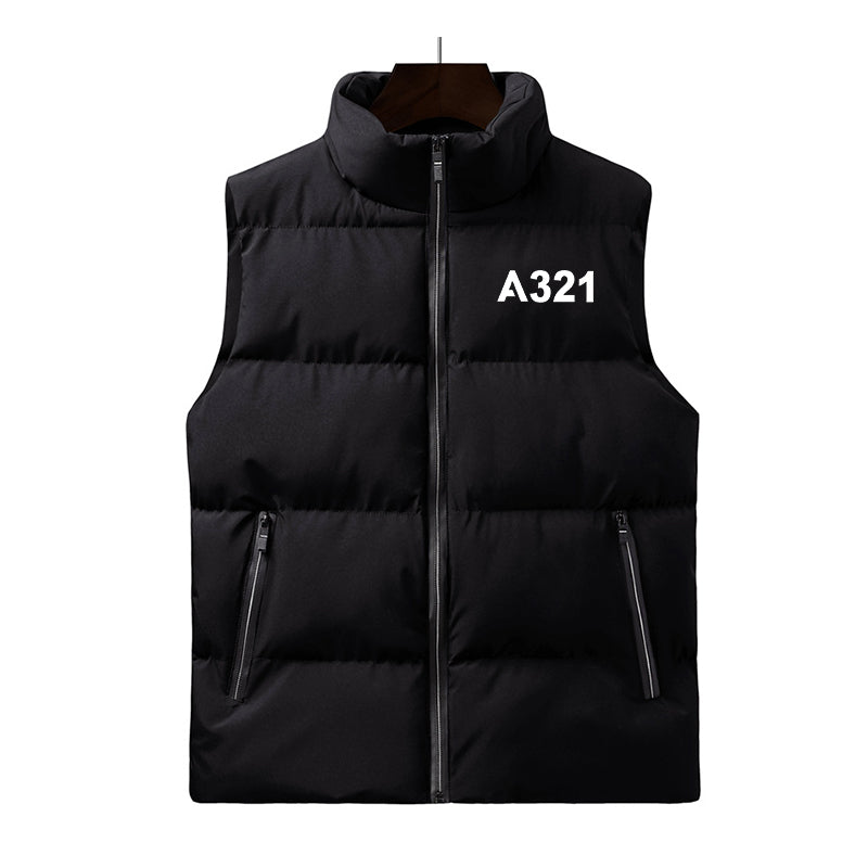 A321 Flat Text Designed Puffy Vests