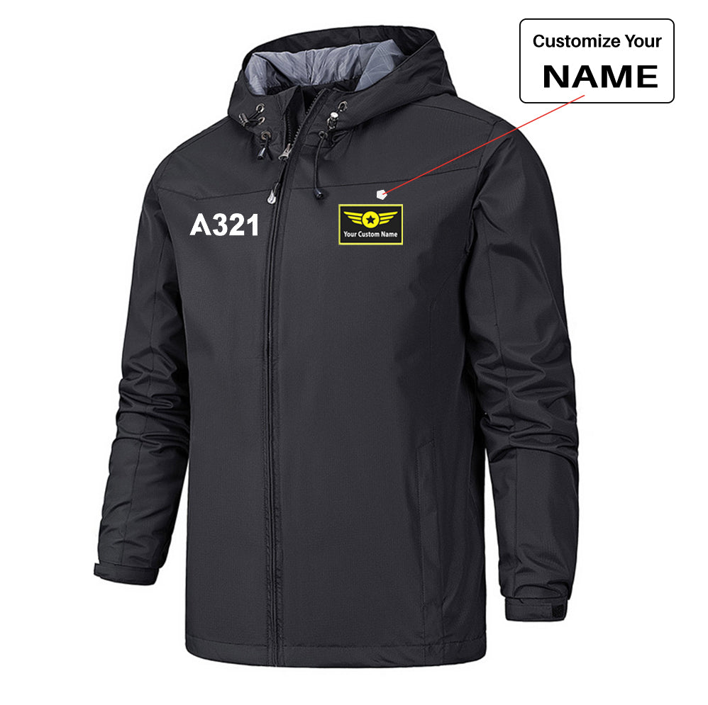 A321 Flat Text Designed Rain Jackets & Windbreakers