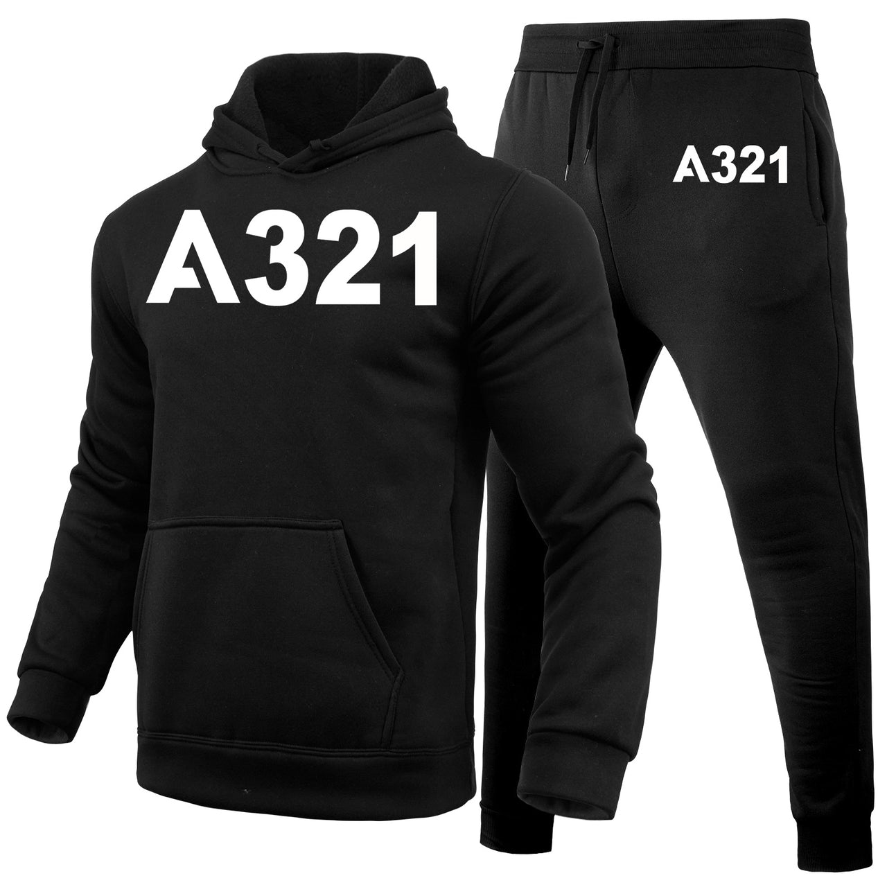 A321 Flat Text Designed Hoodies & Sweatpants Set