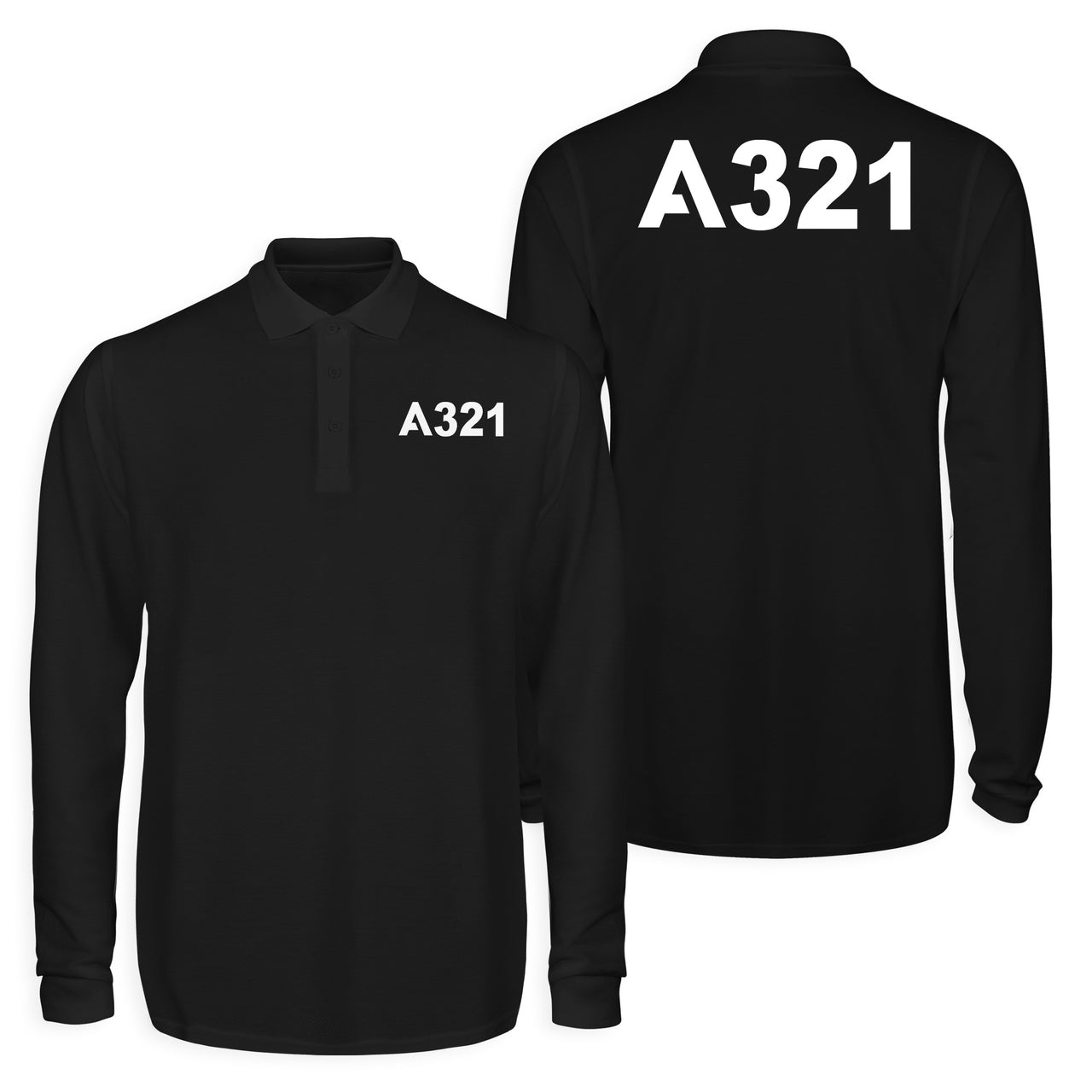 A321 Flat Text Designed Long Sleeve Polo T-Shirts (Double-Side)