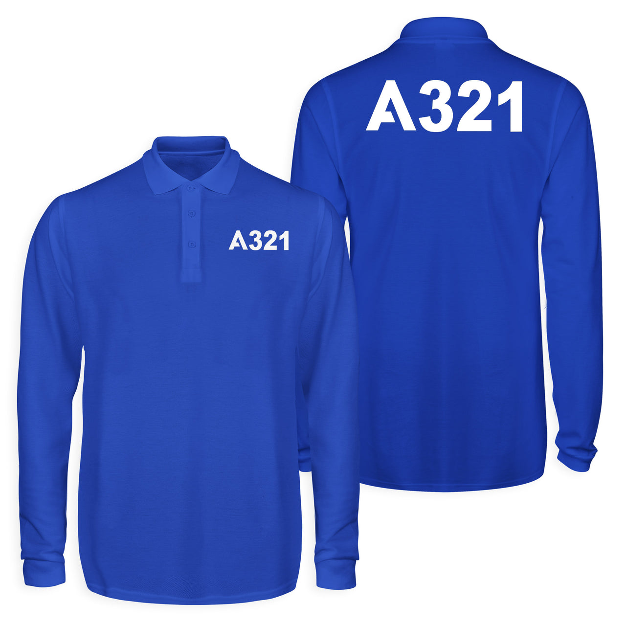 A321 Flat Text Designed Long Sleeve Polo T-Shirts (Double-Side)