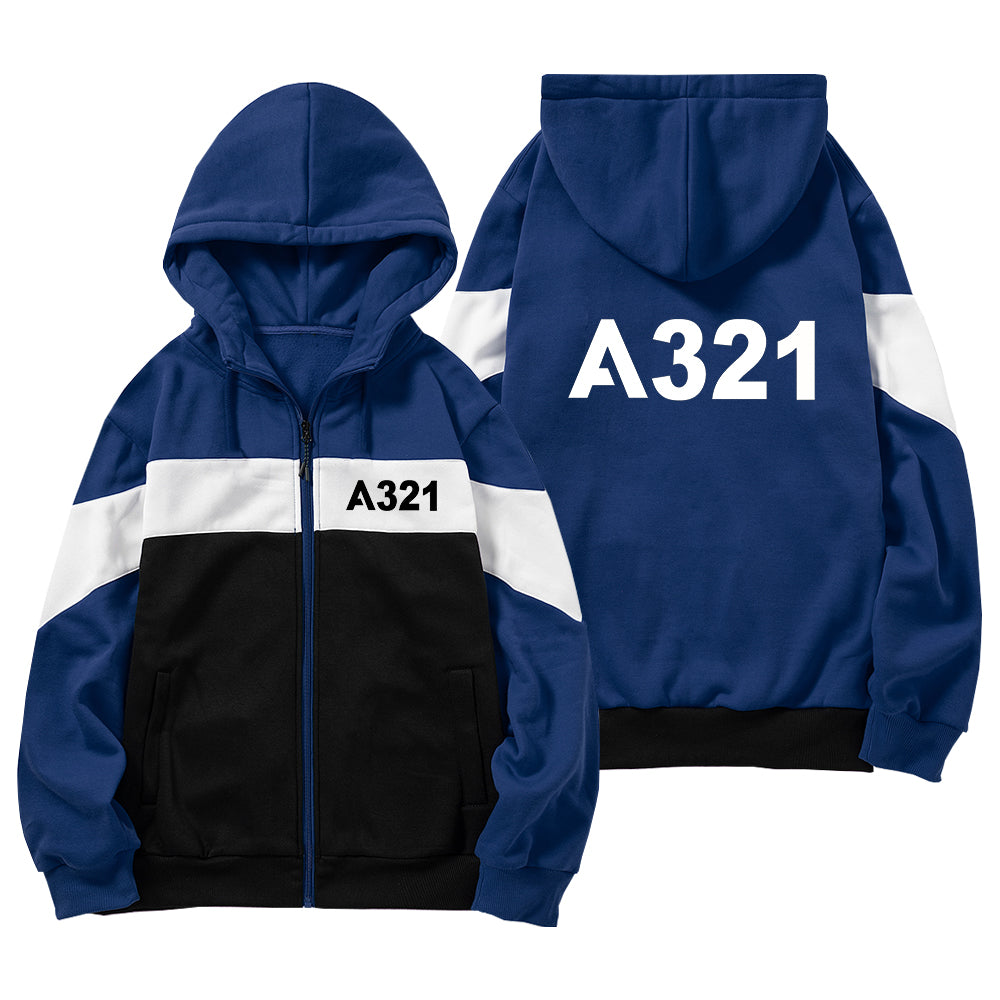 A321 Flat Text Designed Colourful Zipped Hoodies