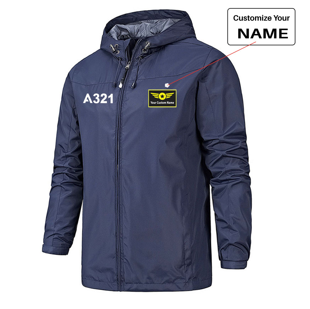 A321 Flat Text Designed Rain Jackets & Windbreakers