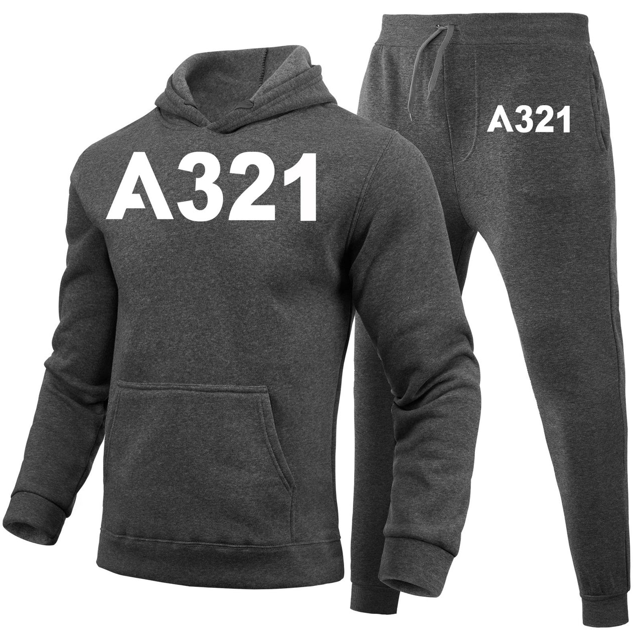 A321 Flat Text Designed Hoodies & Sweatpants Set