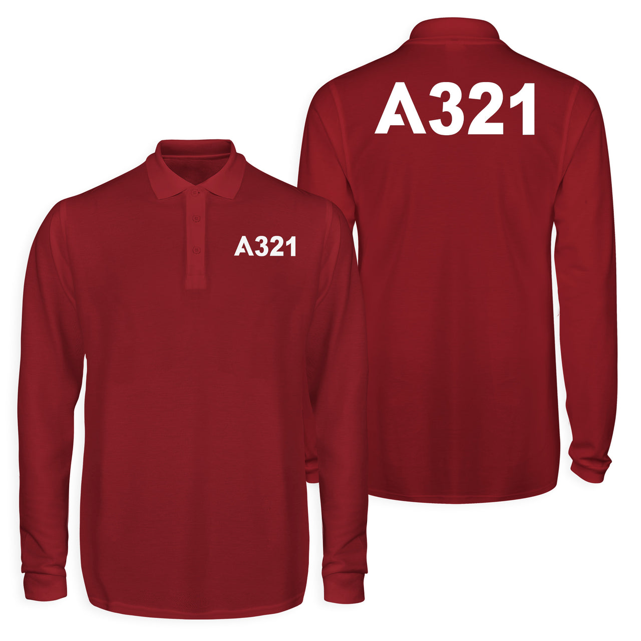 A321 Flat Text Designed Long Sleeve Polo T-Shirts (Double-Side)