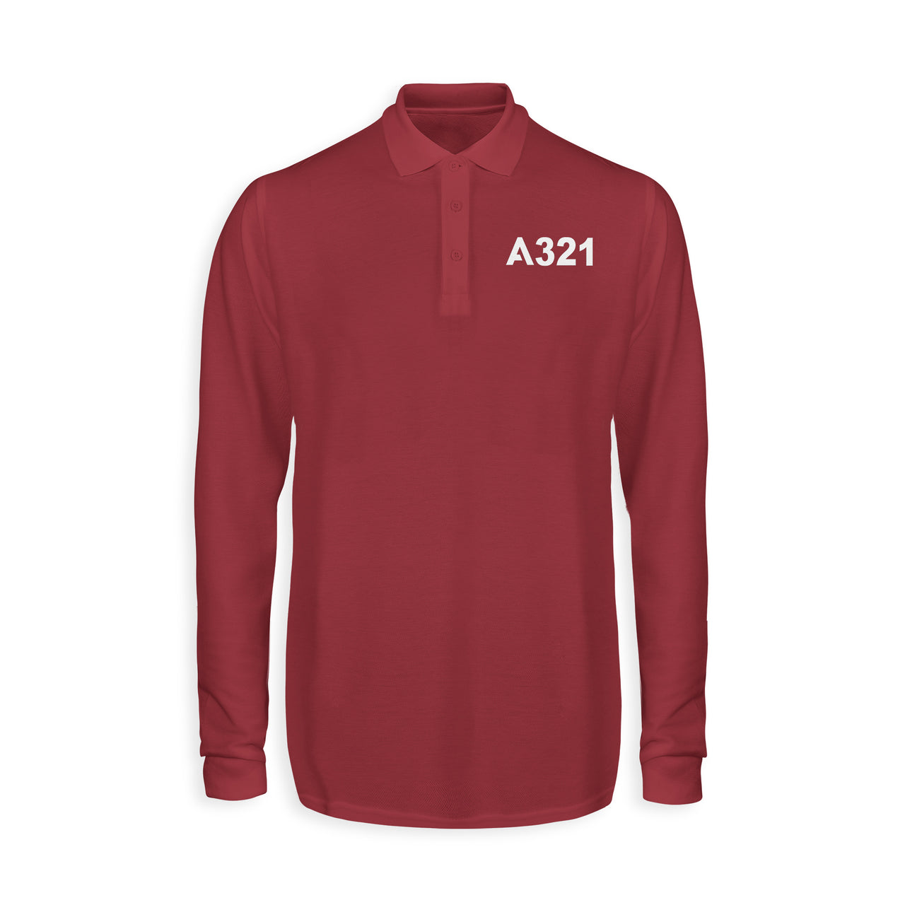 A321 Flat Text Designed Long Sleeve Polo T-Shirts