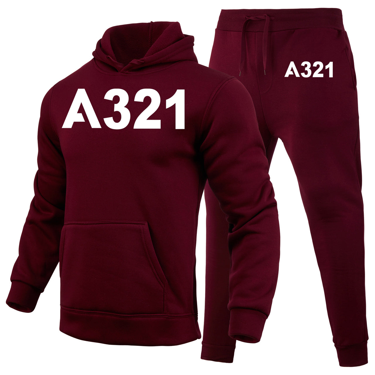 A321 Flat Text Designed Hoodies & Sweatpants Set