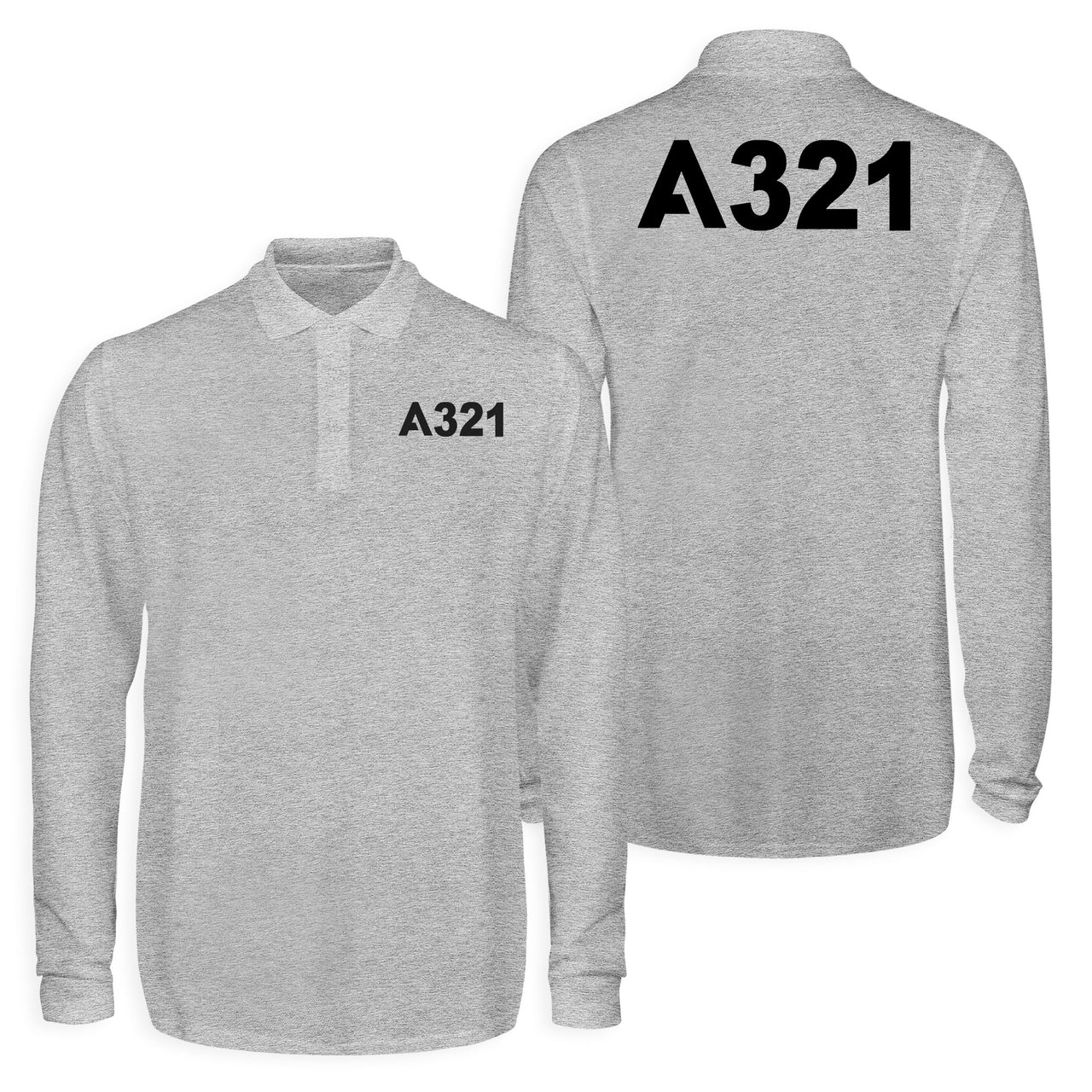 A321 Flat Text Designed Long Sleeve Polo T-Shirts (Double-Side)