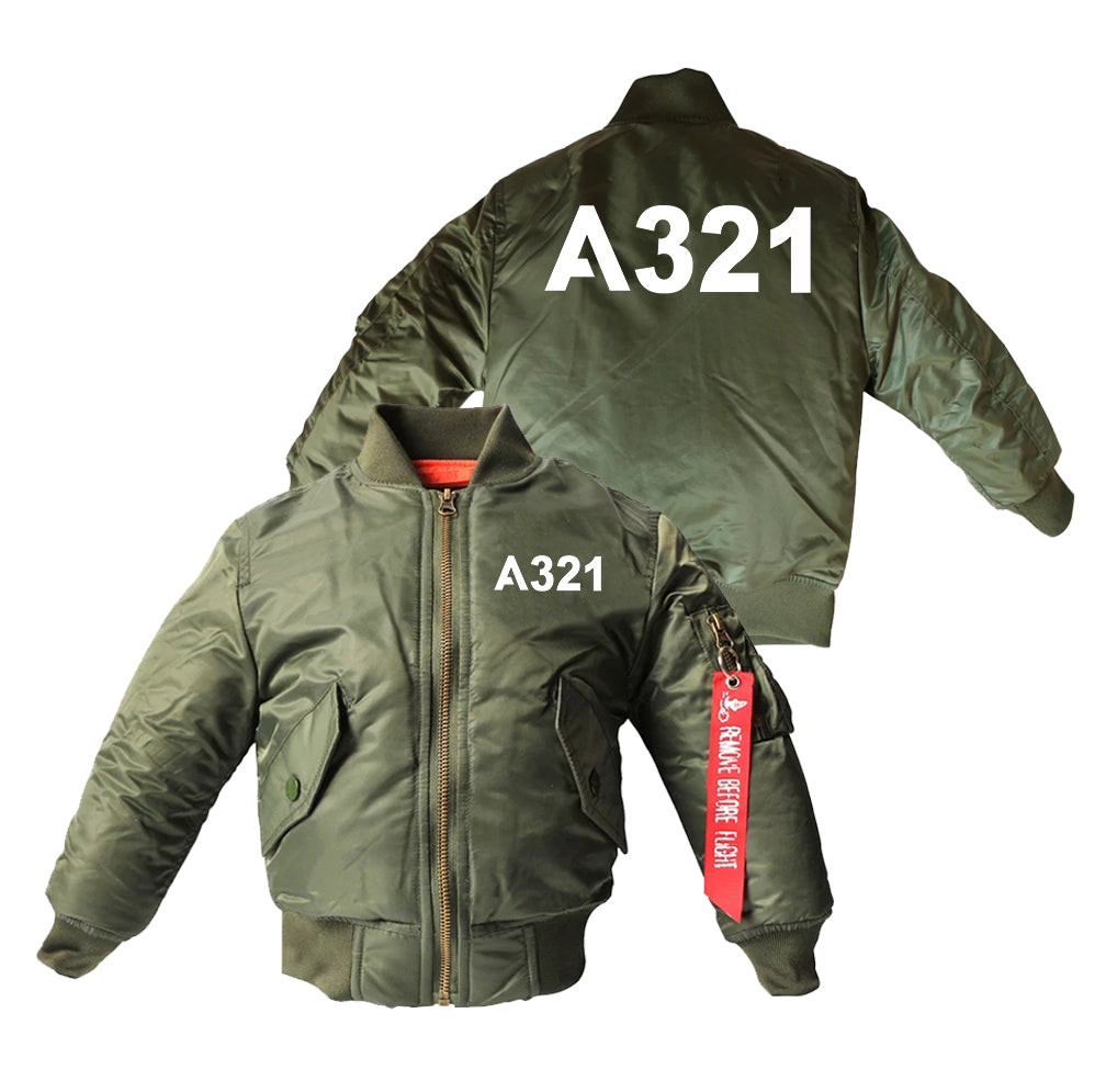 A321 Flat Text Designed Children Bomber Jackets