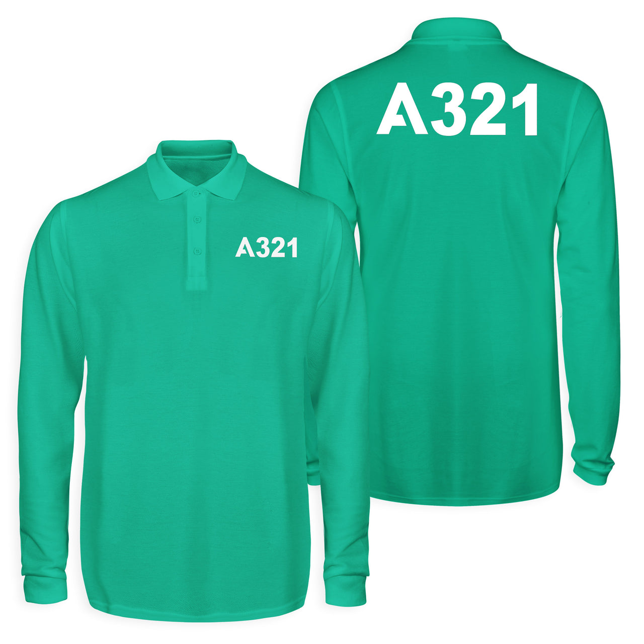 A321 Flat Text Designed Long Sleeve Polo T-Shirts (Double-Side)