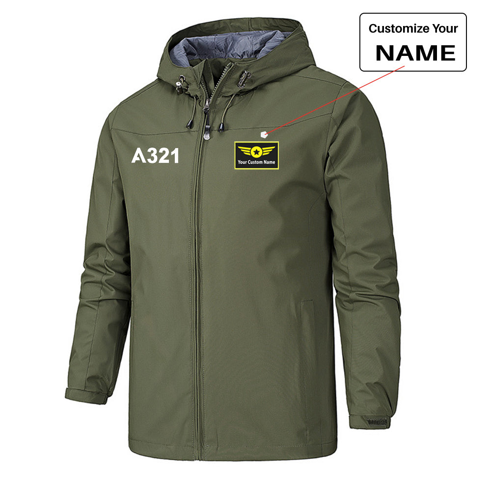 A321 Flat Text Designed Rain Jackets & Windbreakers