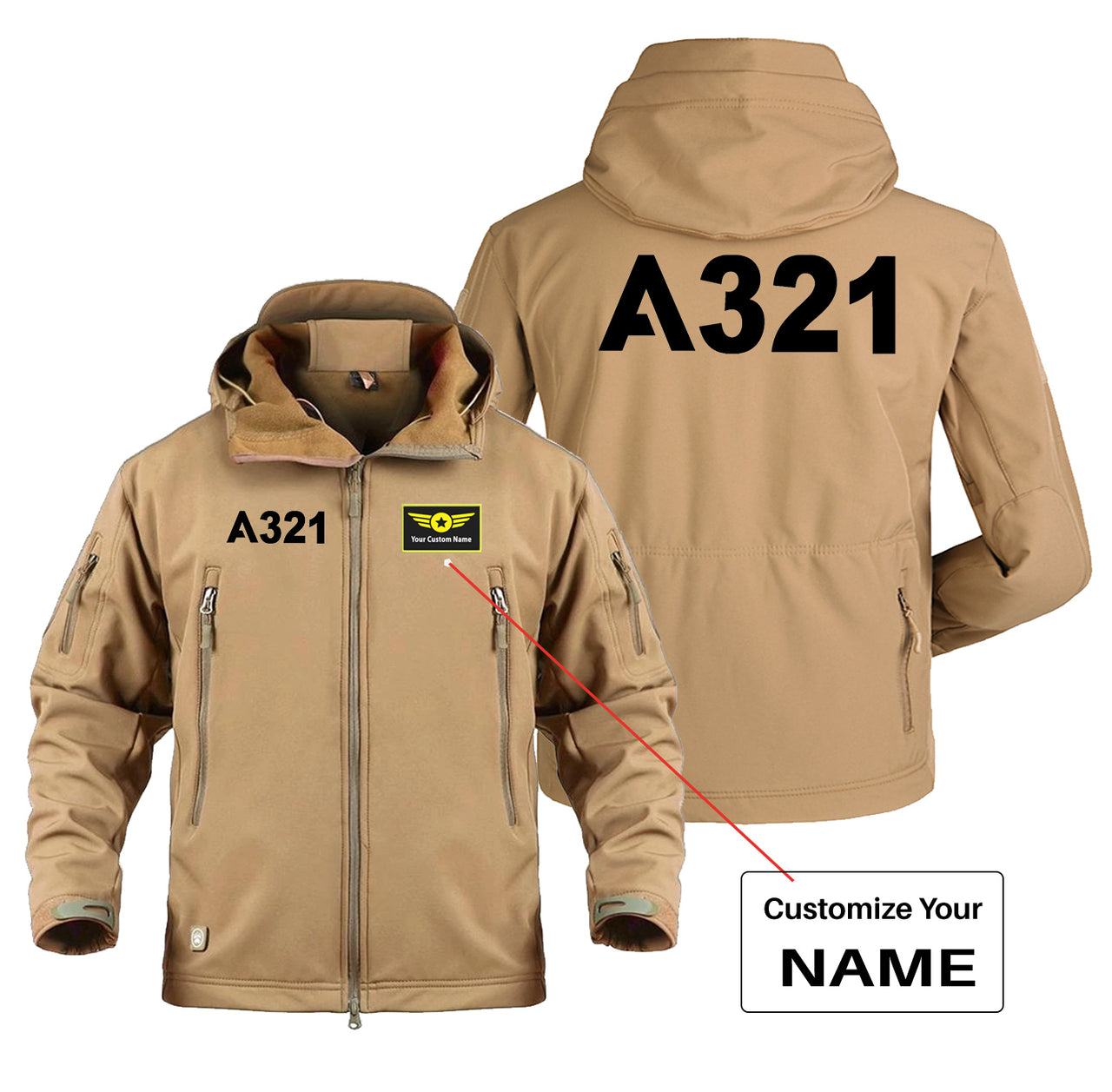 A321 Flat Text Designed Military Jackets (Customizable)