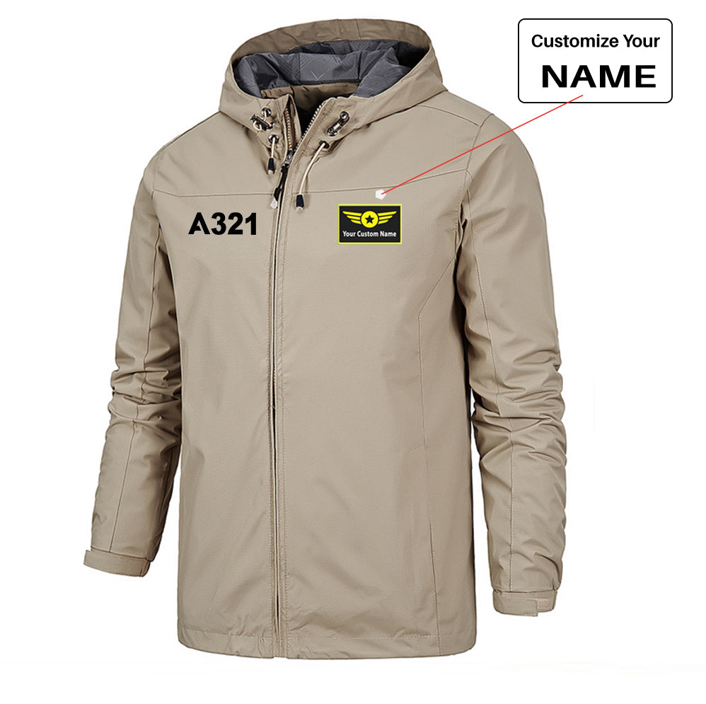 A321 Flat Text Designed Rain Jackets & Windbreakers