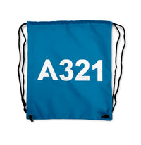 Thumbnail for A321 Flat Text Designed Drawstring Bags