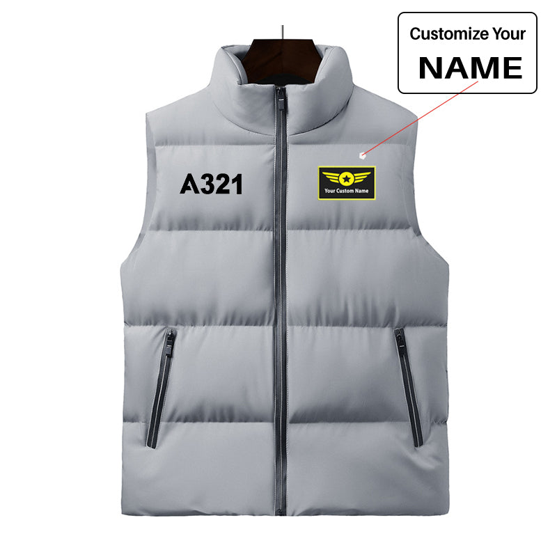 A321 Flat Text Designed Puffy Vests