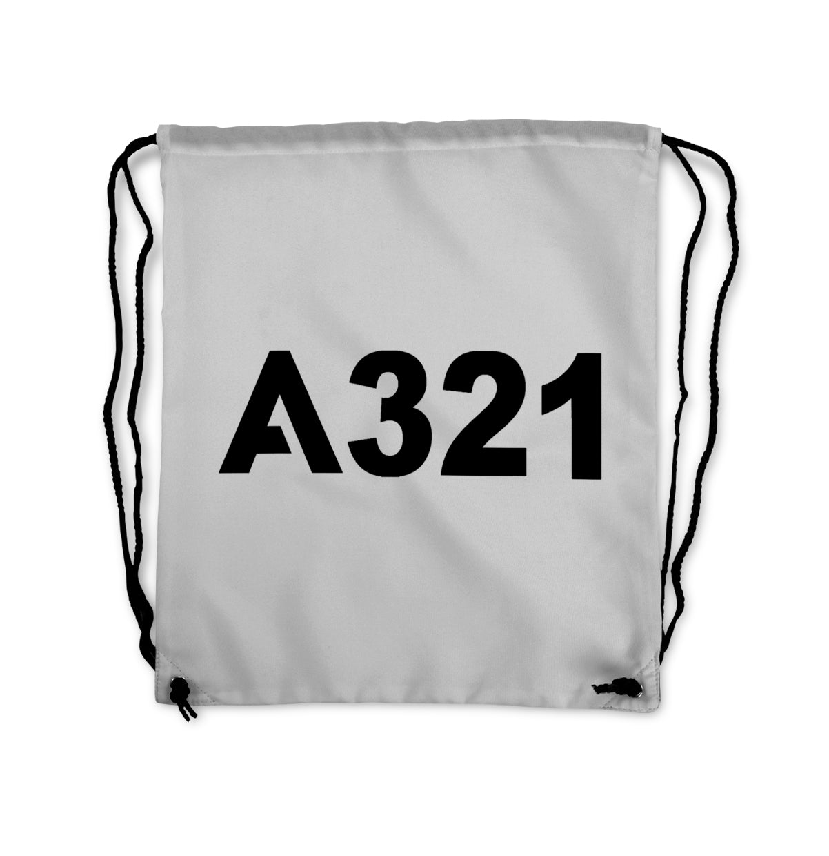 A321 Flat Text Designed Drawstring Bags