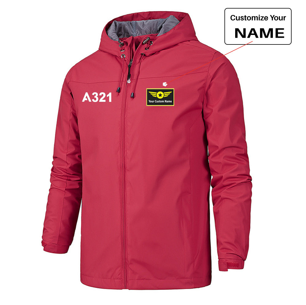 A321 Flat Text Designed Rain Jackets & Windbreakers