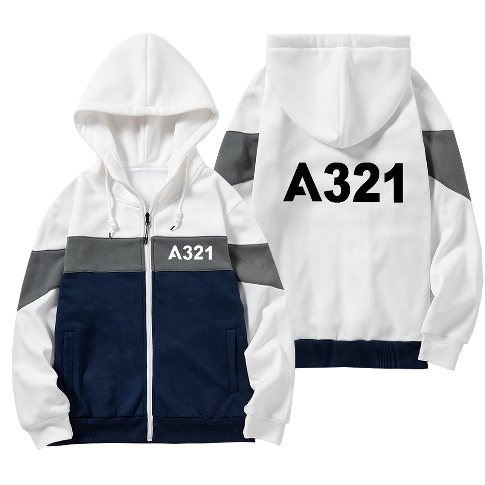 A321 Flat Text Designed Colourful Zipped Hoodies