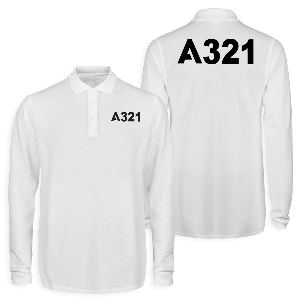 A321 Flat Text Designed Long Sleeve Polo T-Shirts (Double-Side)