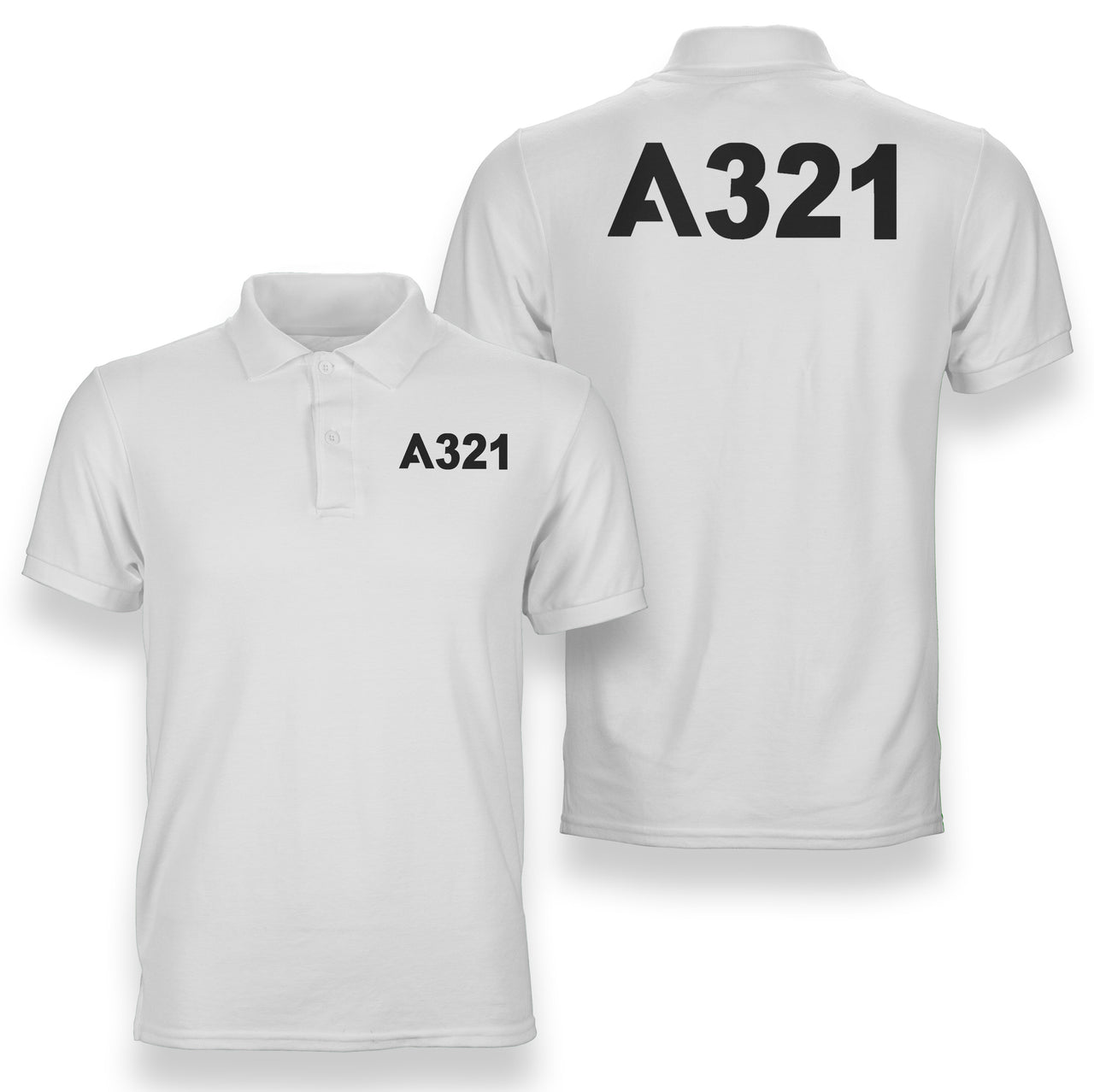 A321 Flat Text Designed Double Side Polo T-Shirts