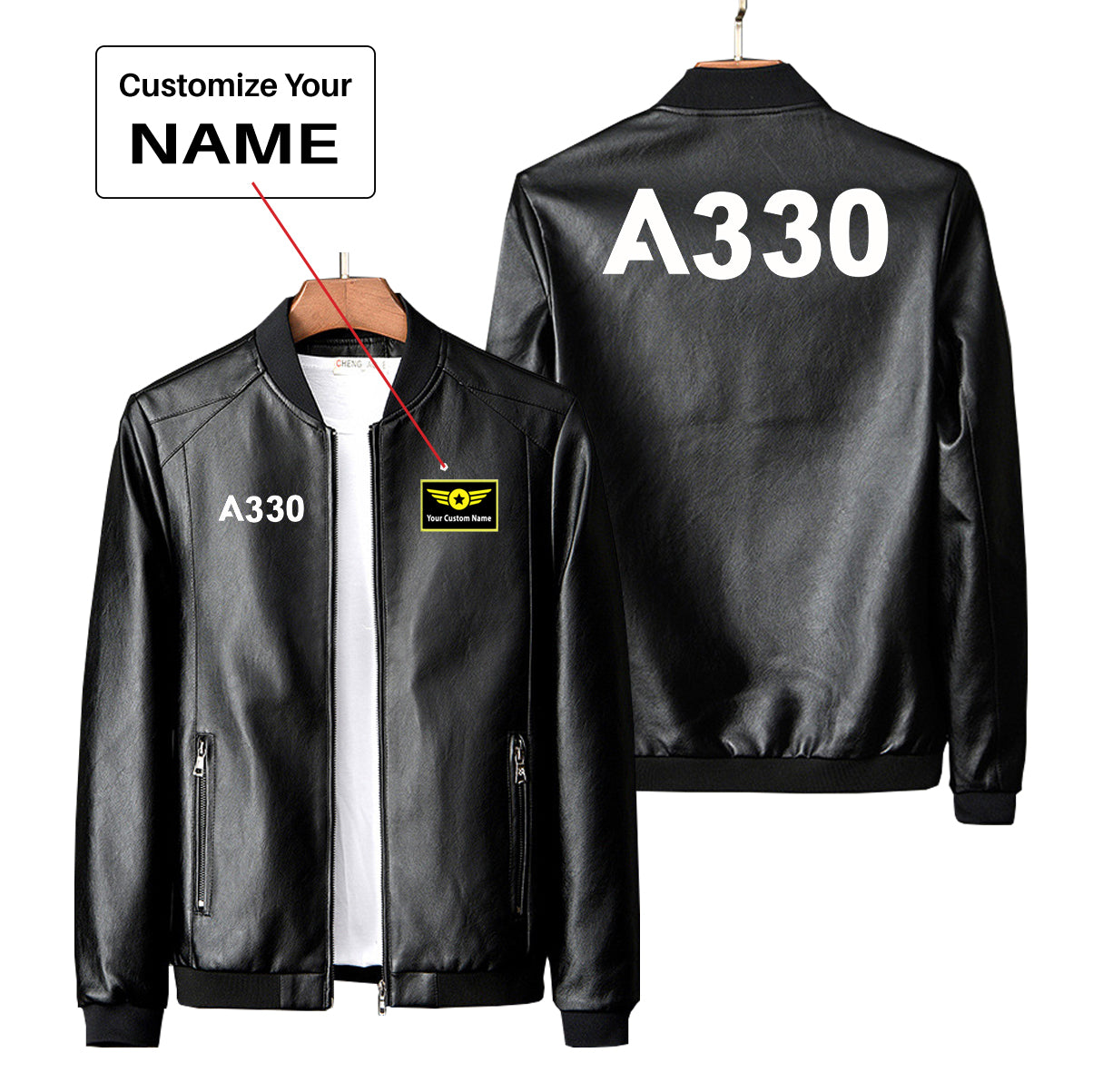 A330 Flat Text Designed PU Leather Jackets