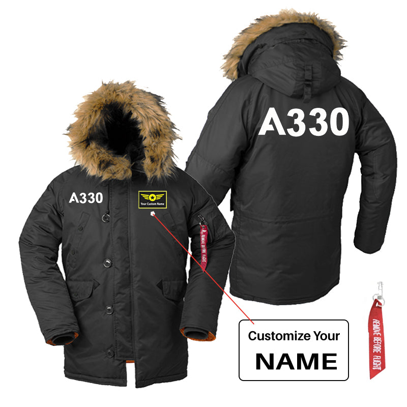 A330 Flat Text Designed Parka Bomber Jackets