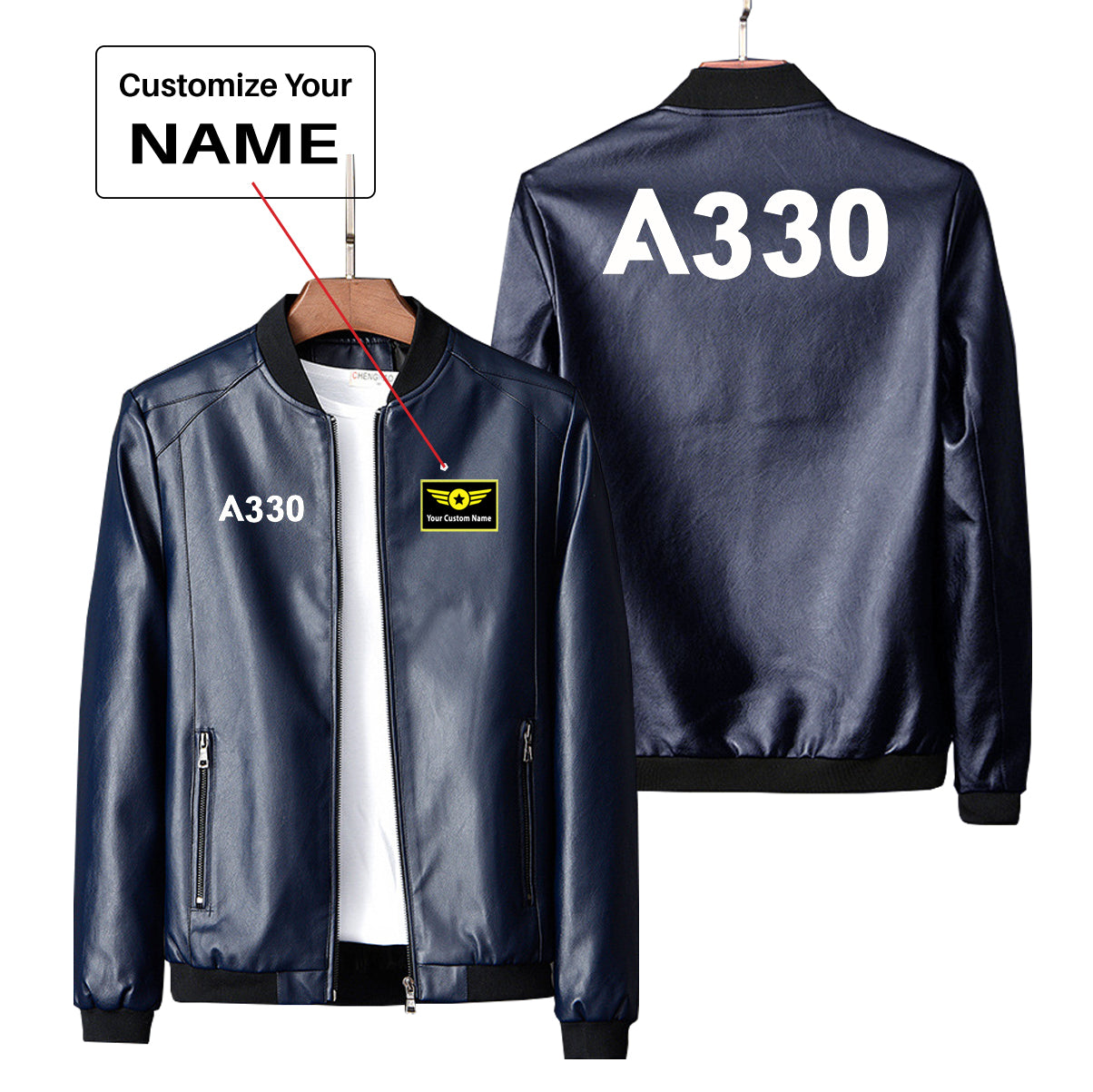 A330 Flat Text Designed PU Leather Jackets