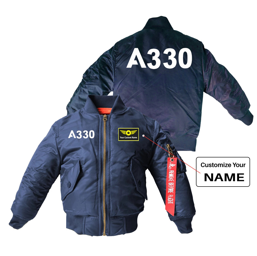 A330 Flat Text Designed Children Bomber Jackets