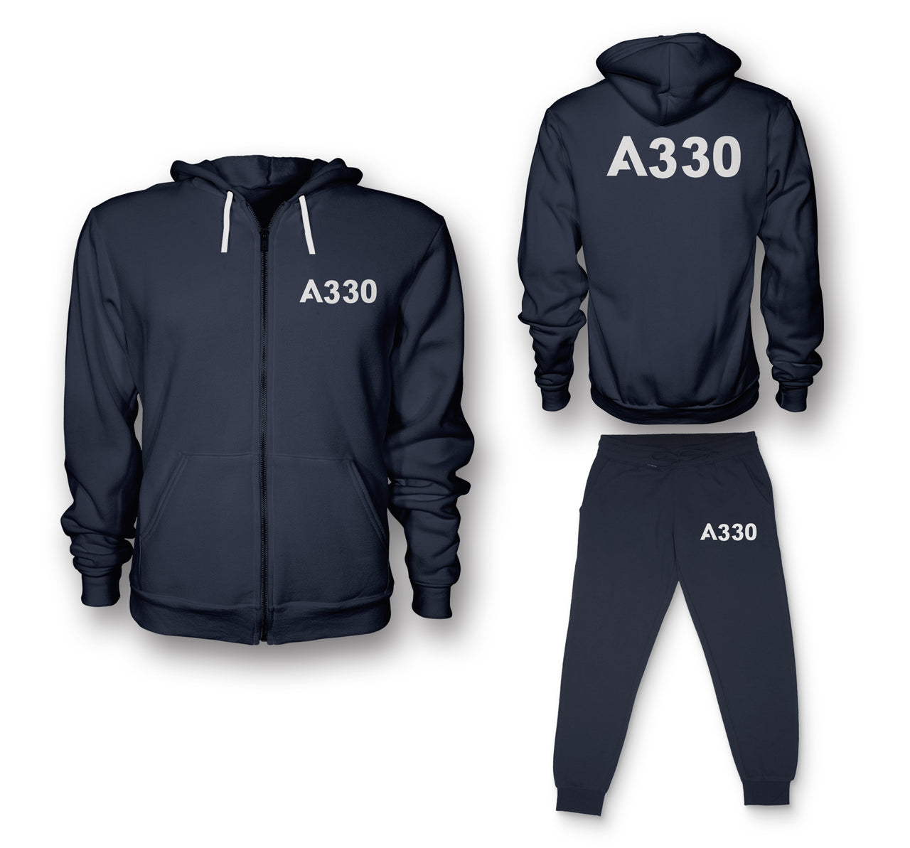 A330 Flat Text Designed Zipped Hoodies & Sweatpants Set