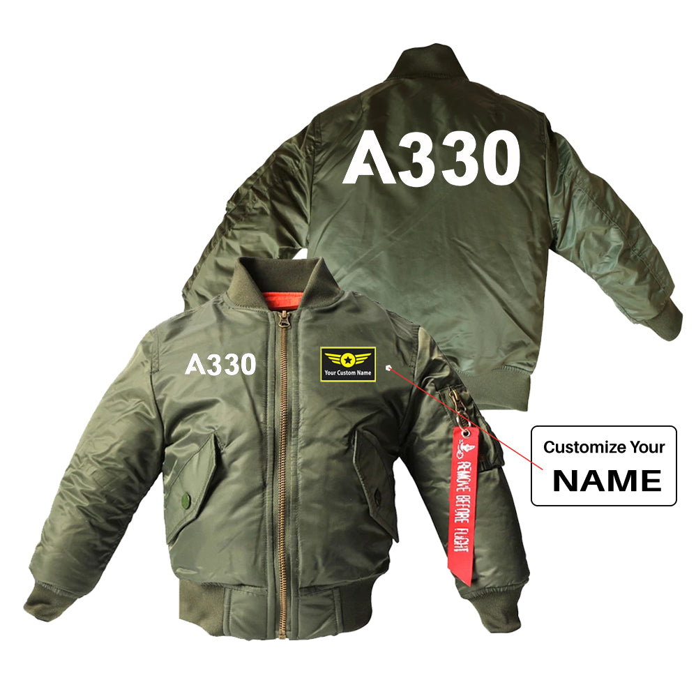 A330 Flat Text Designed Children Bomber Jackets