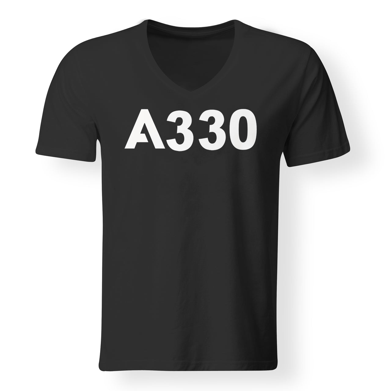 A330 Flat Text Designed V-Neck T-Shirts