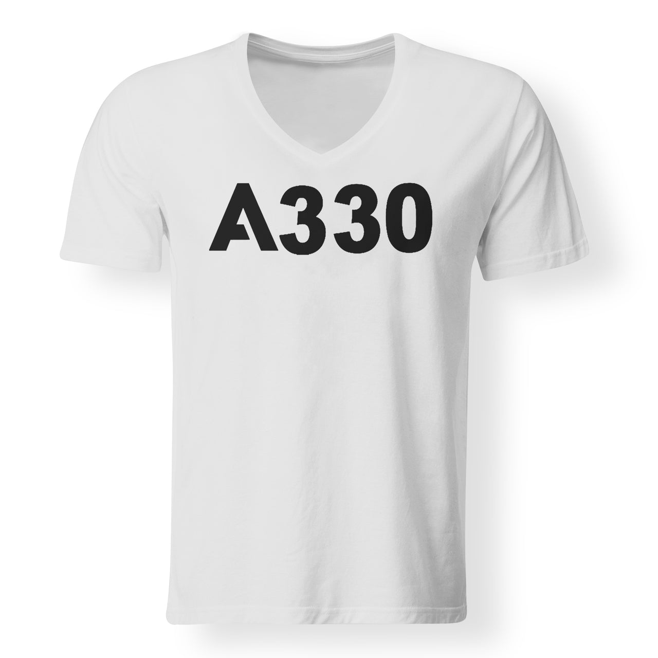 A330 Flat Text Designed V-Neck T-Shirts