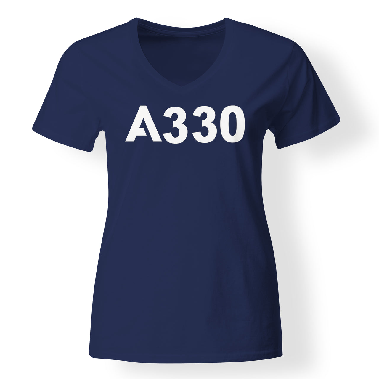 A330 Flat Text Designed V-Neck T-Shirts