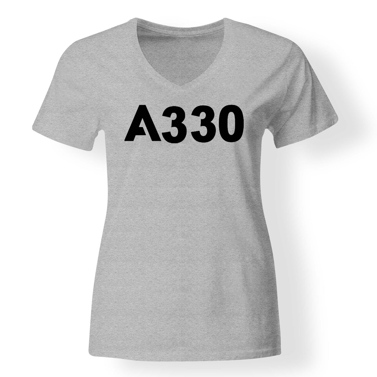 A330 Flat Text Designed V-Neck T-Shirts